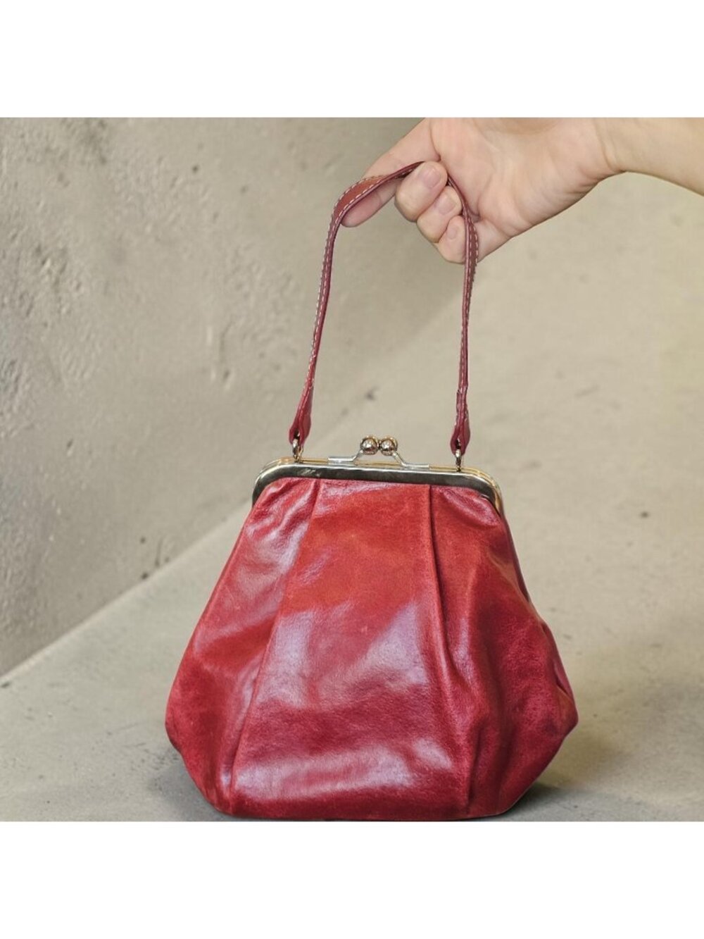 Y2K Wilsons Leather Burgundy Kisslock Top Handle Purse Handbag
